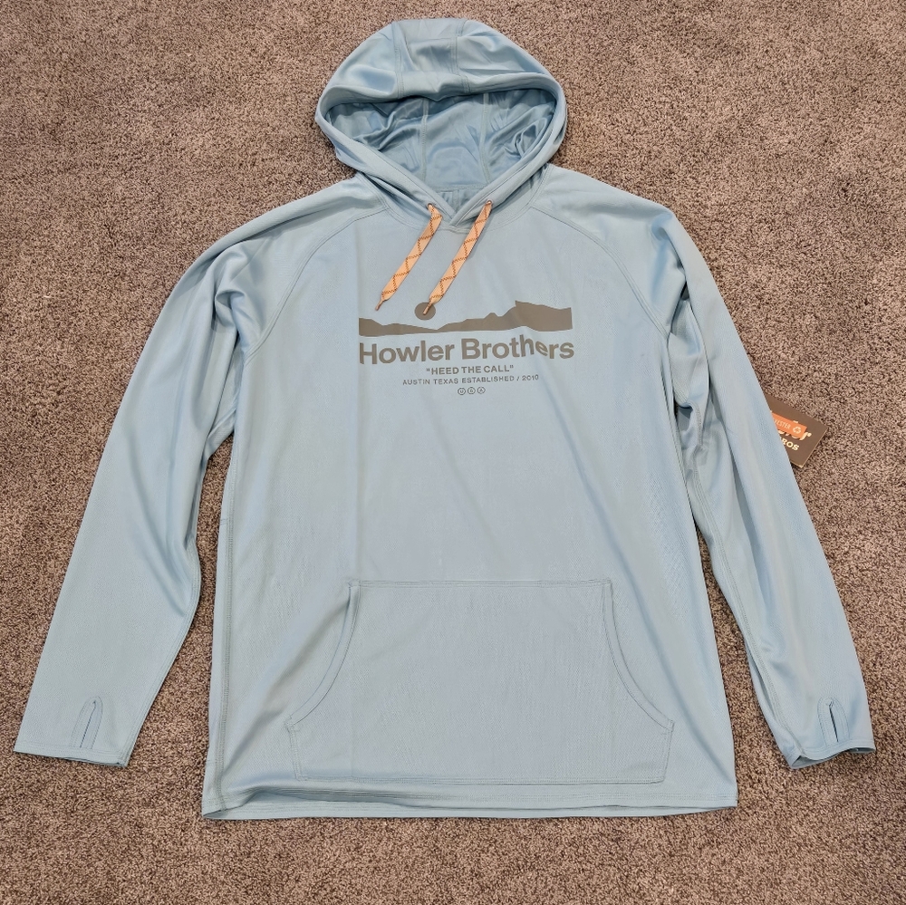 Howler Brothers Men's Large Loggerhead Hoodie. Nile Blue Color